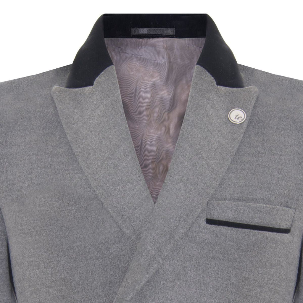 Mens 3/4 Long Double Breasted Grey Crombie Overcoat Wool Coat Peaky Blinders