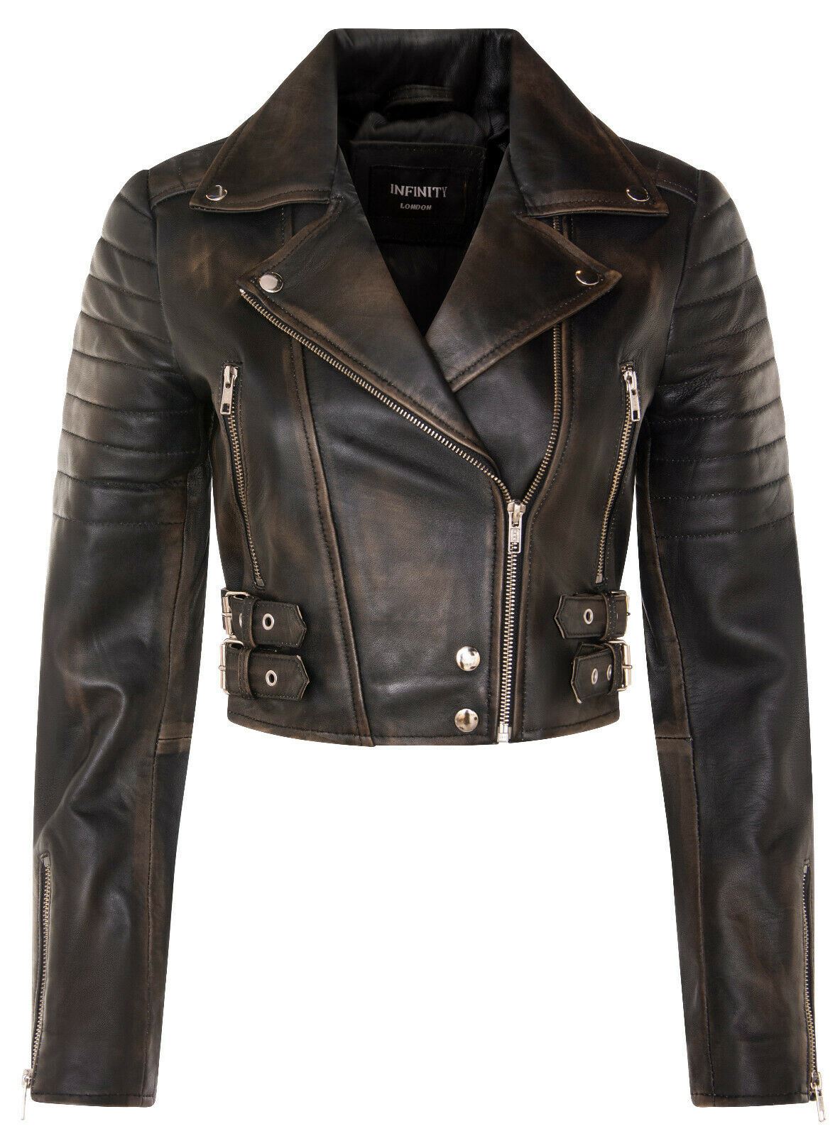 Womens Brando Cropped Leather Jacket-Longtown