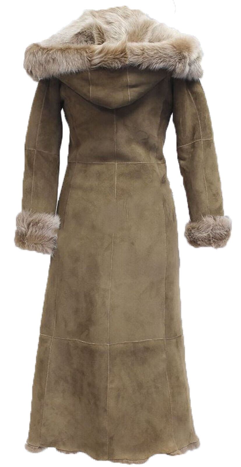 Womens Suede Toscana Sheepskin Hooded Trench Coat-Fribourg