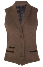 Womens Tweed 1920s Herringbone Light Brown Waistcoat