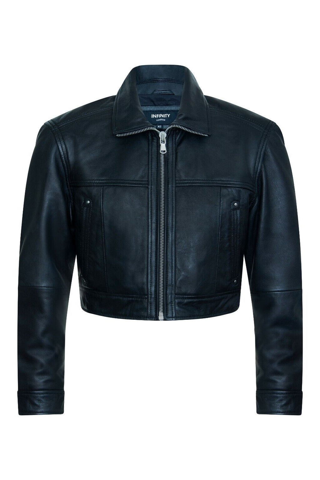 Womens Black Cropped Biker Leather Jacket - Dubai