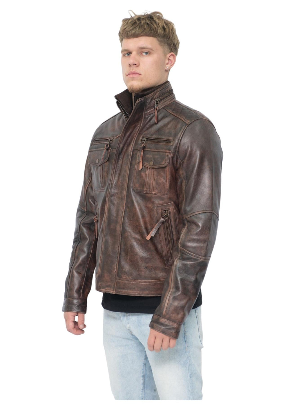 Men's Leather Retro Biker Jacket-Toronto