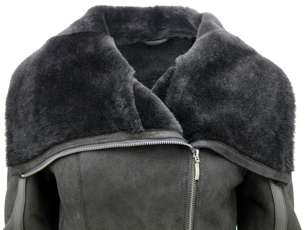 Womens Merino Sheepskin Aviator Leather Jacket-Asmara