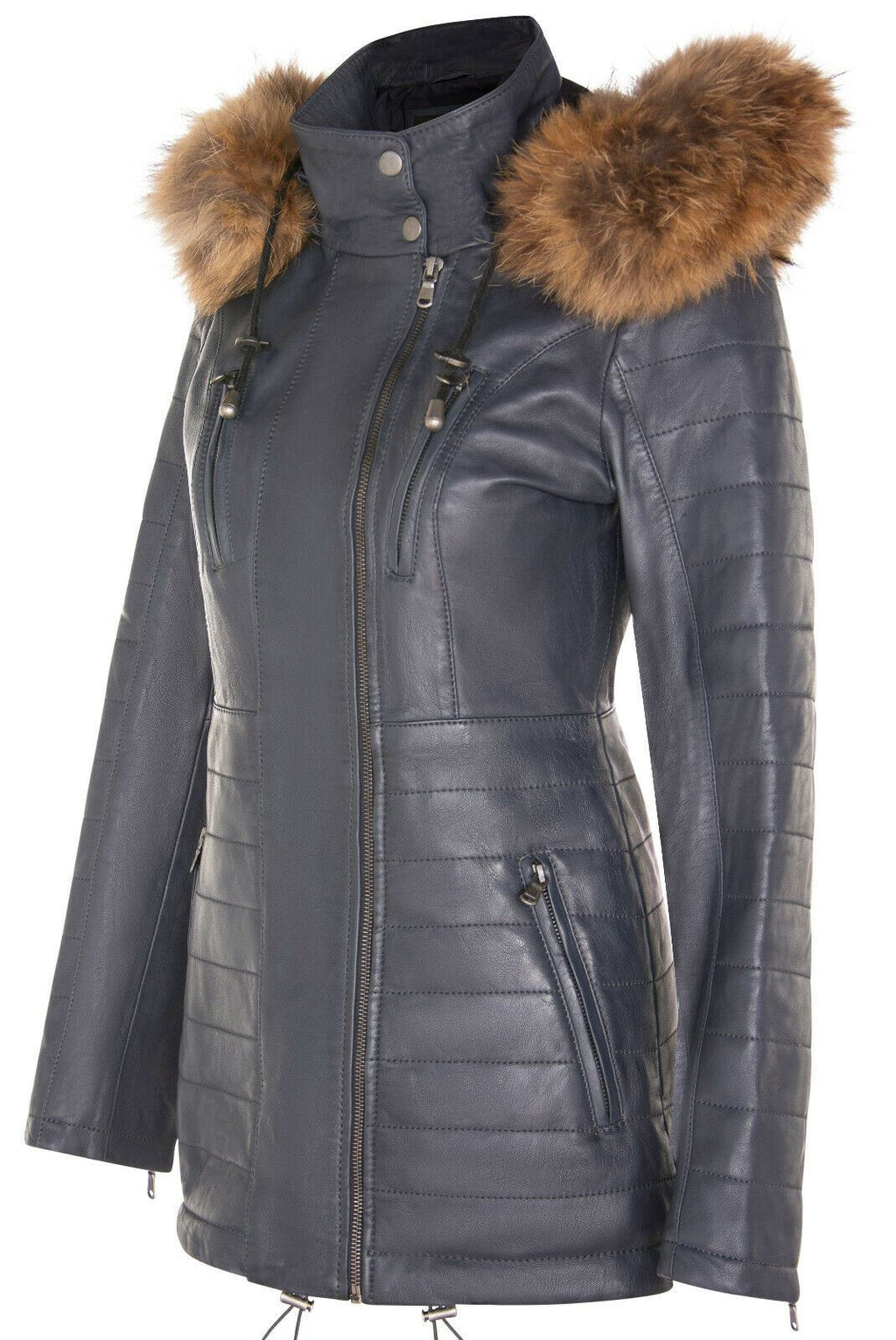 Womens Quilted Leather Parka Jacket-Curitiba