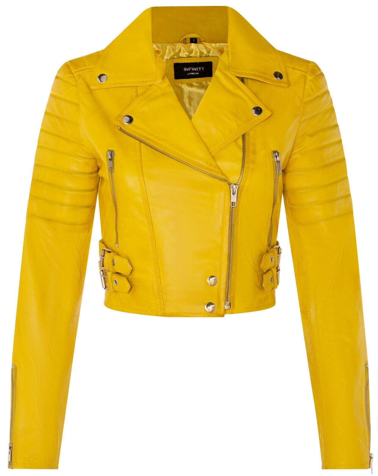 Womens Cropped Brando Leather Biker Jacket-Damascus