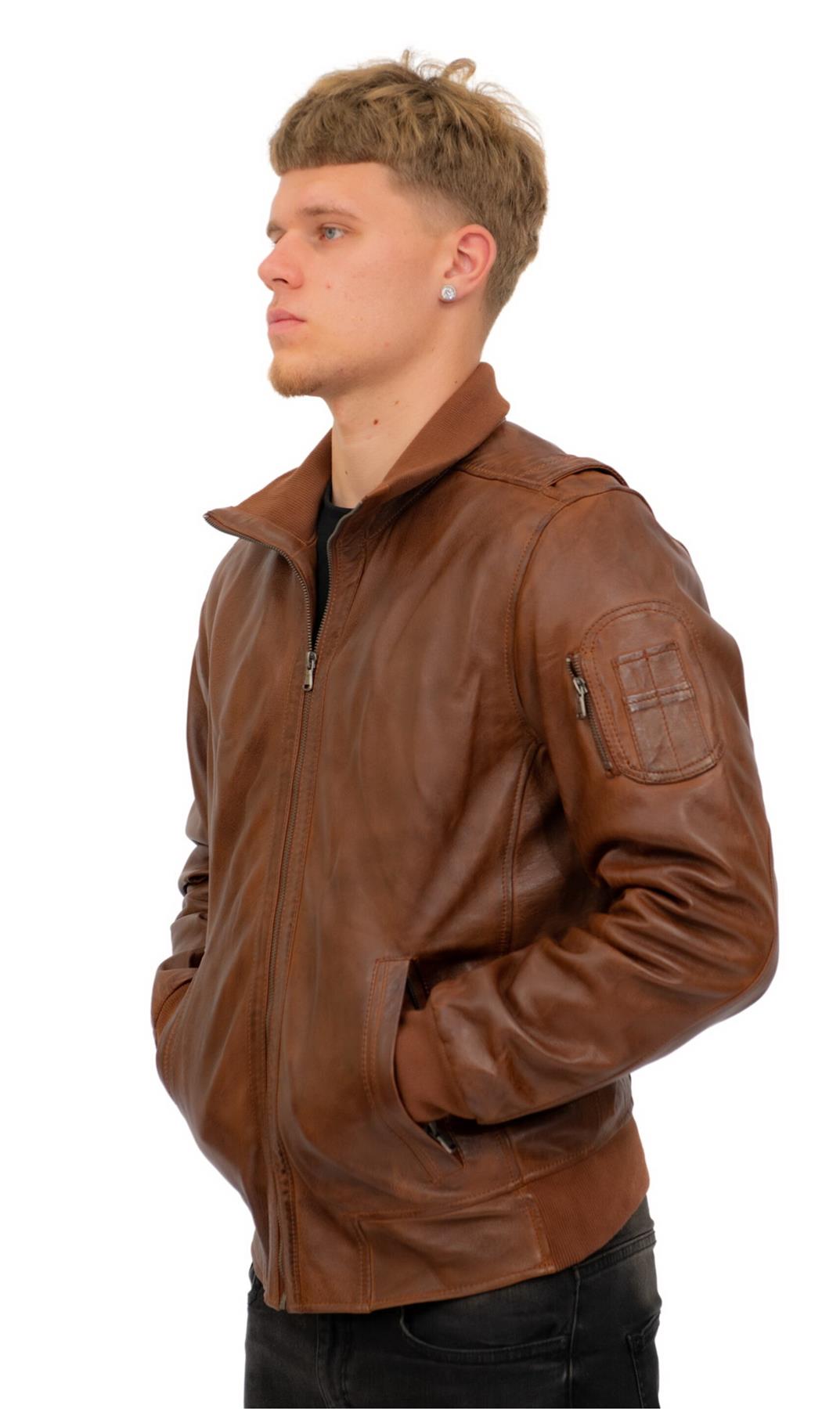 Mens Leather Varsity Bomber Jacket-Adana