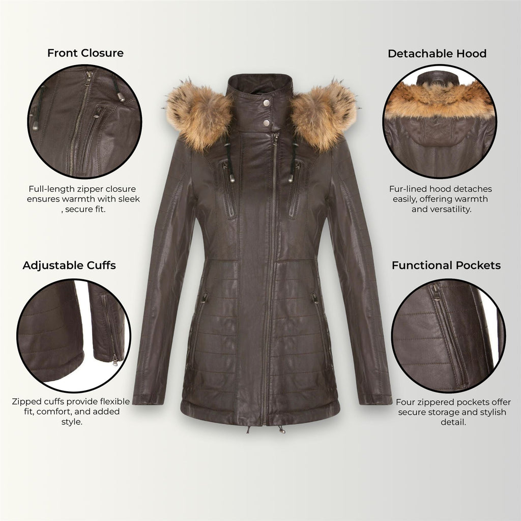 Womens Quilted Leather Parka Jacket-Curitiba