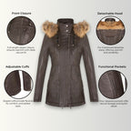 Womens Quilted Leather Parka Jacket-Curitiba