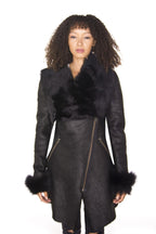 Womens Black Merino Shearling Coat with Toscana Collar-Fortaleza