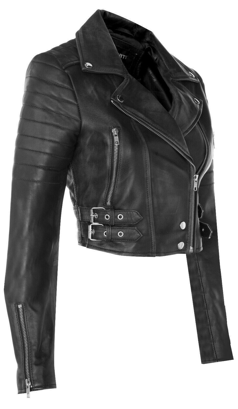 Womens Brando Cropped Leather Jacket-Longtown