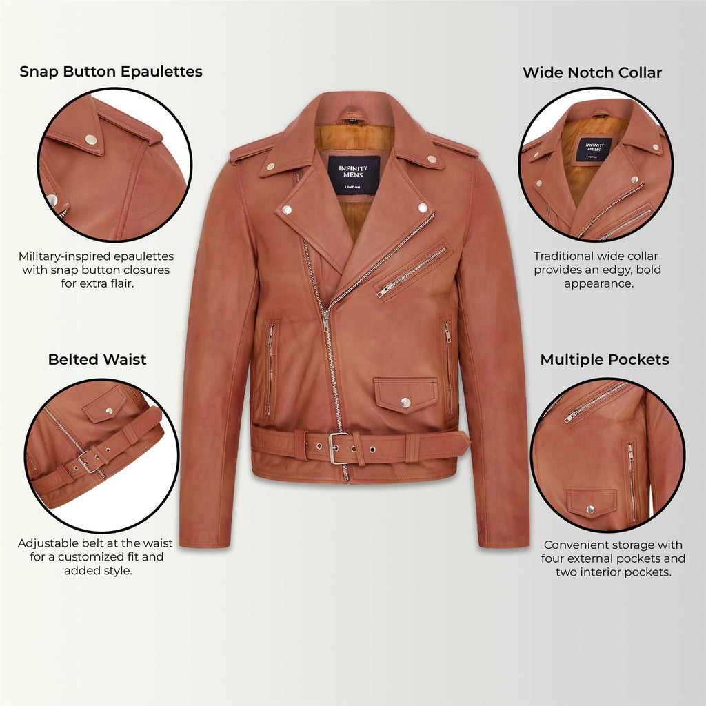 Mens Classic Brando Leather Biker Jacket - Heinola