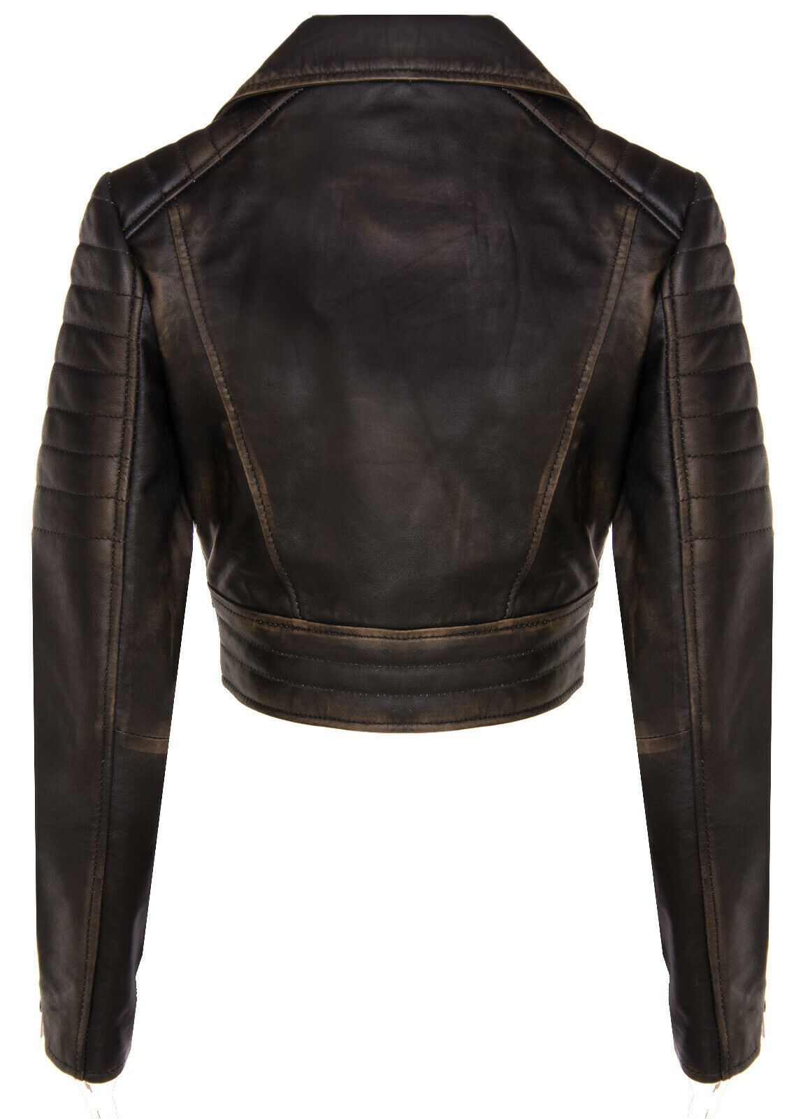 Womens Cropped Brando Leather Biker Jacket-Damascus