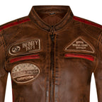 Womens Leather Biker Racing Badges Jacket-Agadir