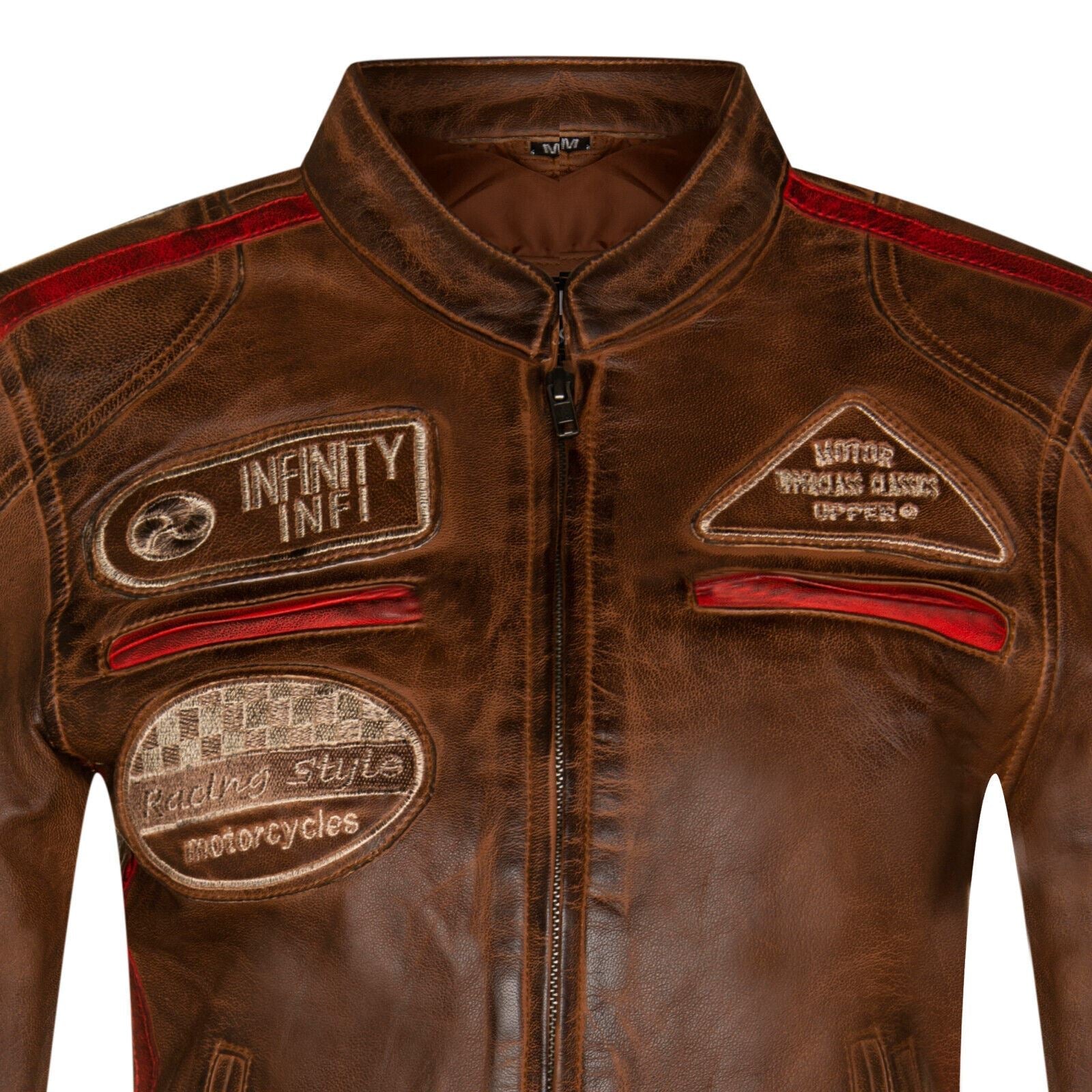 Womens Biker Racing Badges Leather Jacket-Eastleigh