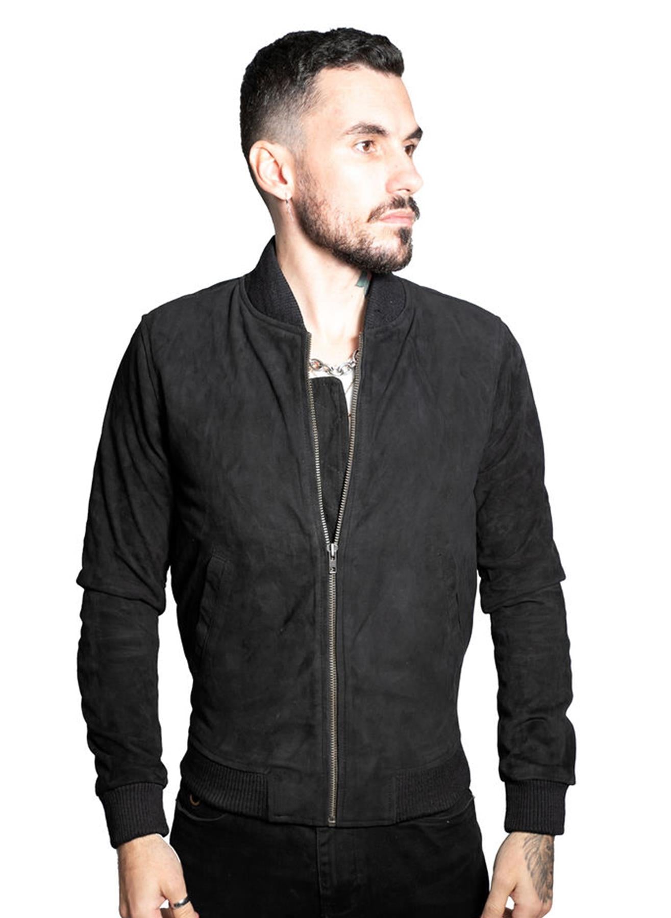 Mens Retro Goat Suede Varsity Leather Bomber Jacket-Athens