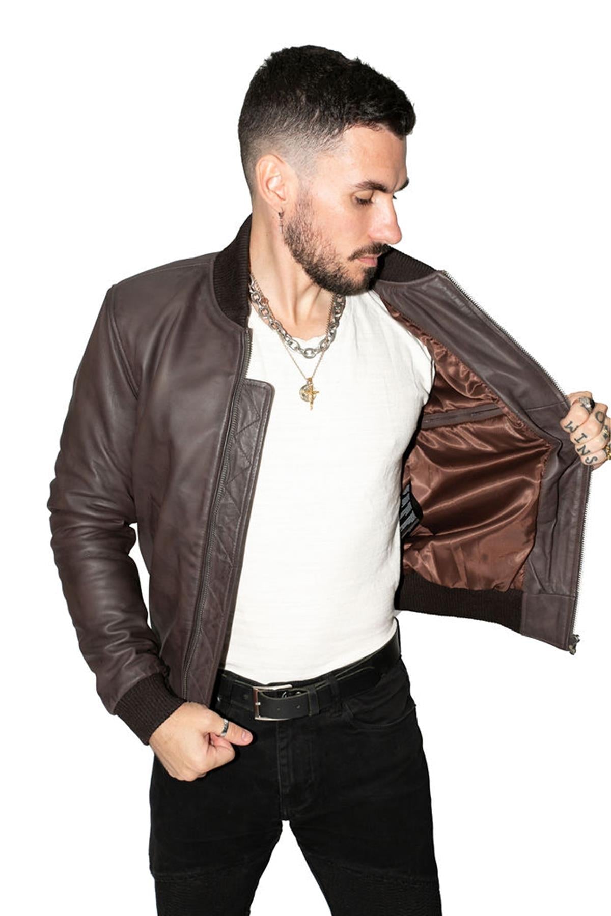 Mens Retro Varsity Leather Bomber Jacket-Pretoria