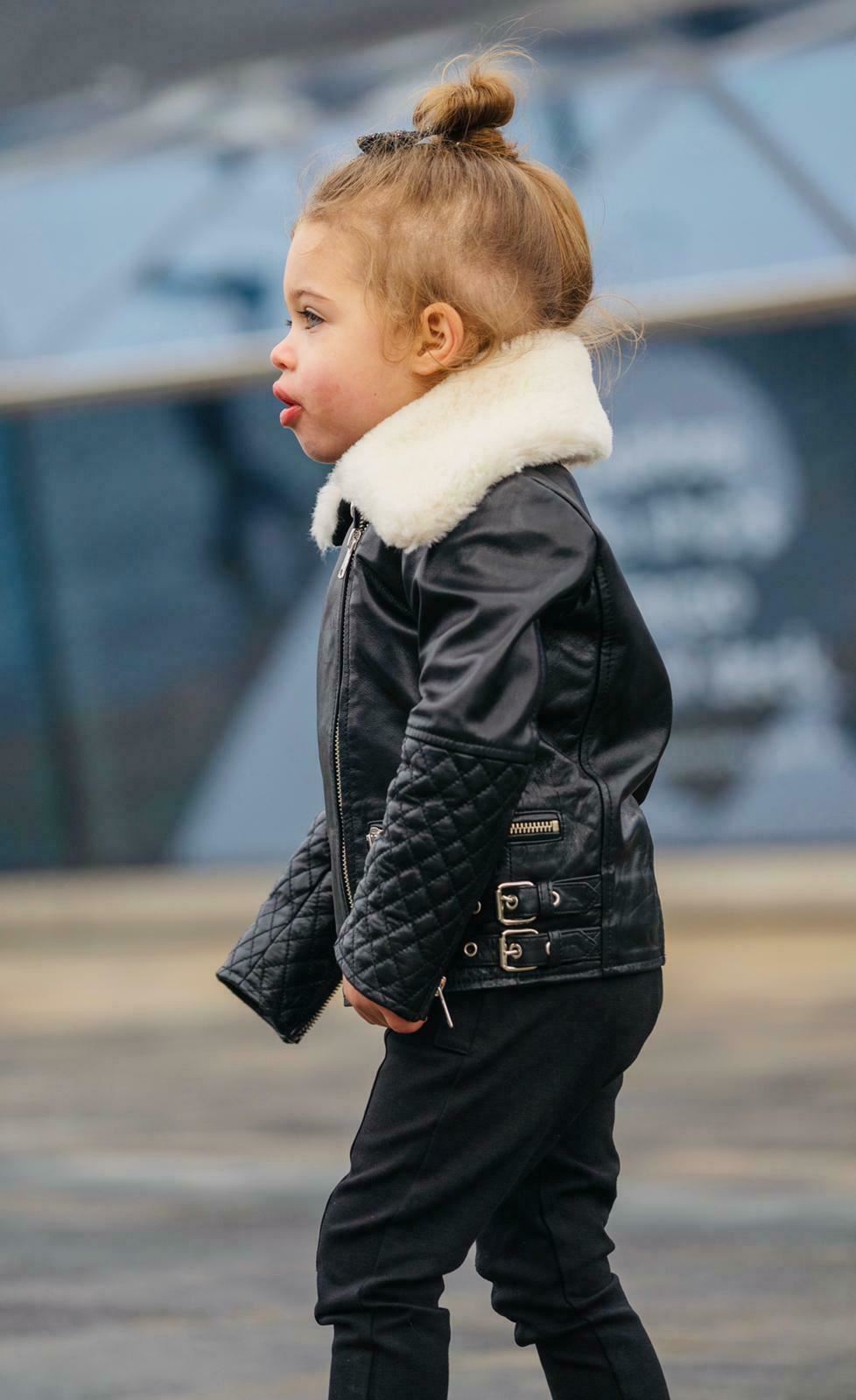 Kids Jackets Girls 100% Leather Detachable Collar Biker Jackets (3-13 Years)