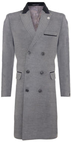 Mens 3/4 Long Double Breasted Grey Crombie Overcoat Wool Coat Peaky Blinders