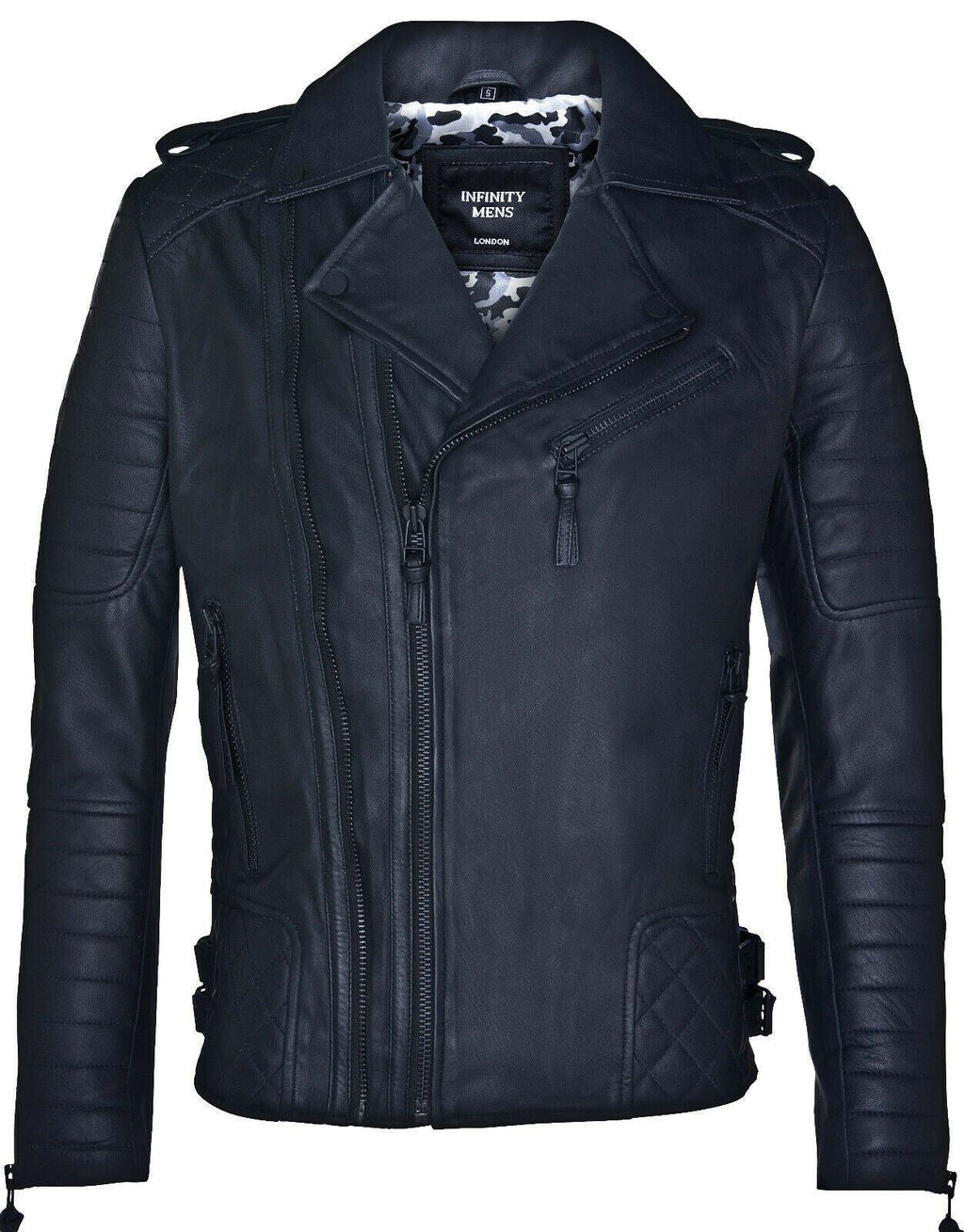 Mens Slim-Fit Double Zip Brando Leather Biker Jacket-Cairo