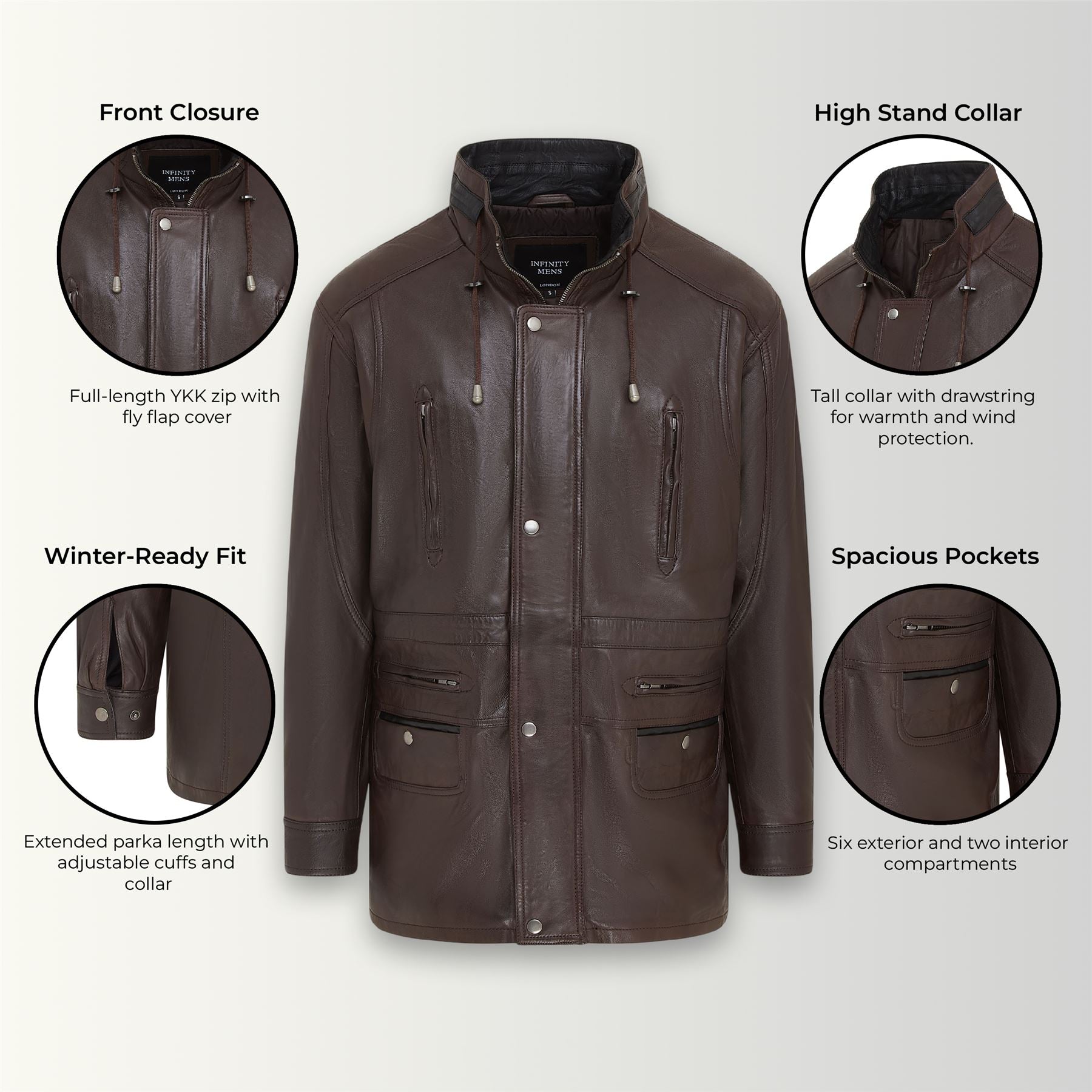 Mens Soft Italian Leather Parka Coat-Winnipeg