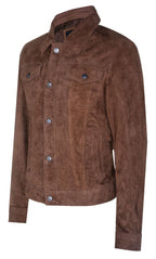 Mens Suede Trucker Shirt Denim Leather Jacket