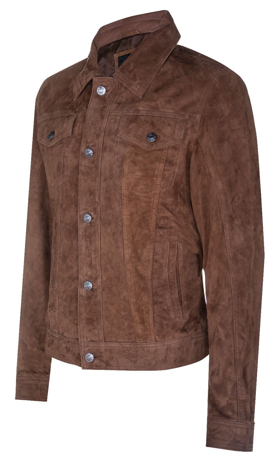 Mens Suede Trucker Shirt Denim Leather Jacket