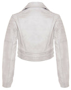 Womens Cropped Brando Leather Biker Jacket-Damascus