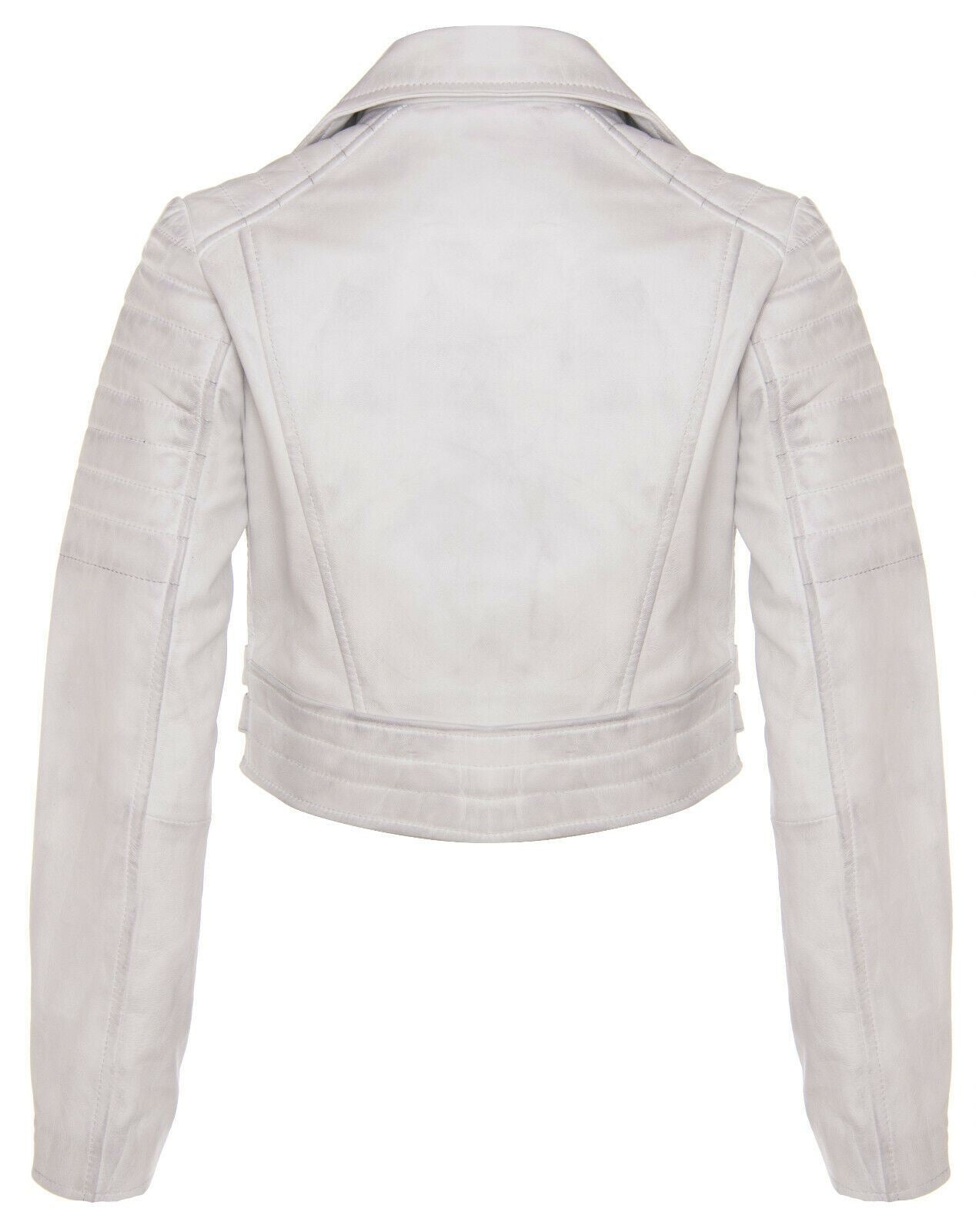 Womens Cropped Brando Leather Biker Jacket-Damascus