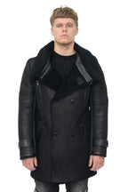 Mens Double Breasted Sheepskin Reefer Coat-Candon