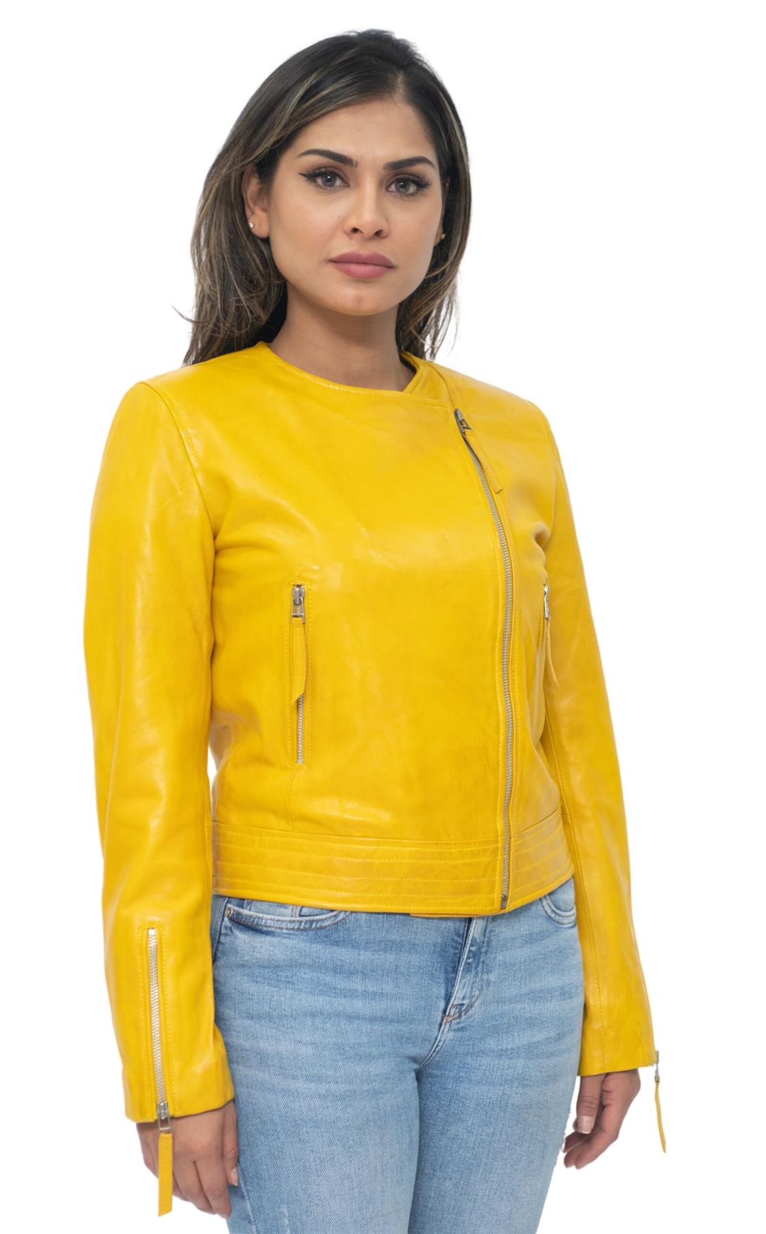 Womens Collarless Biker Jacket-Padova