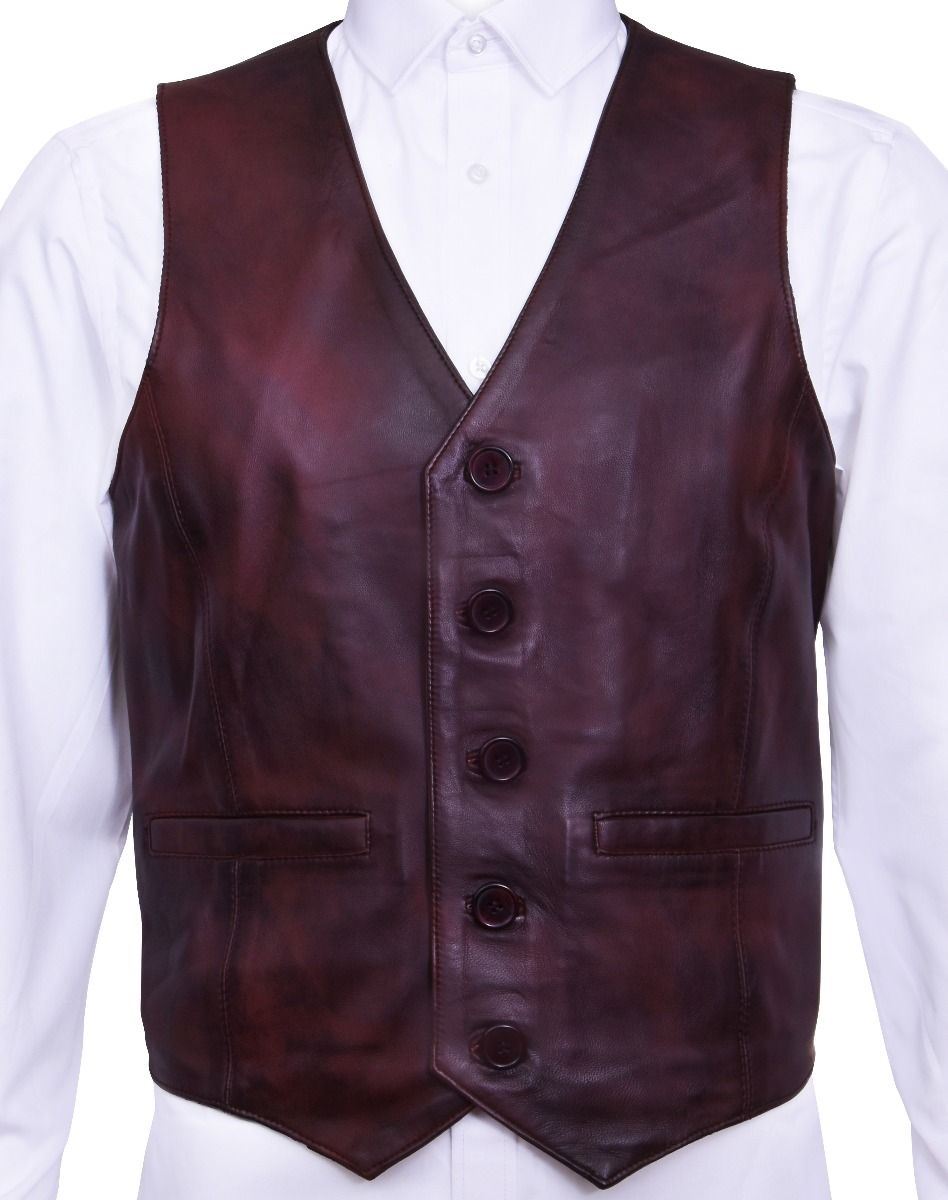 Mens Leather Waistcoat Formal Traditional Gilet Vest