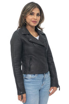 Womens Leather Matt Vintage Brando Biker Jacket-Taipei