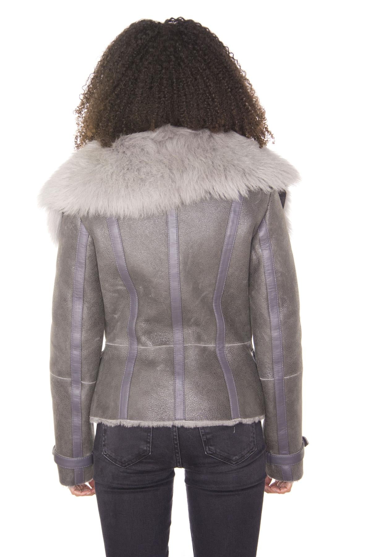 Womens Grey Toscana Shearling Flying Jacket-Teresina