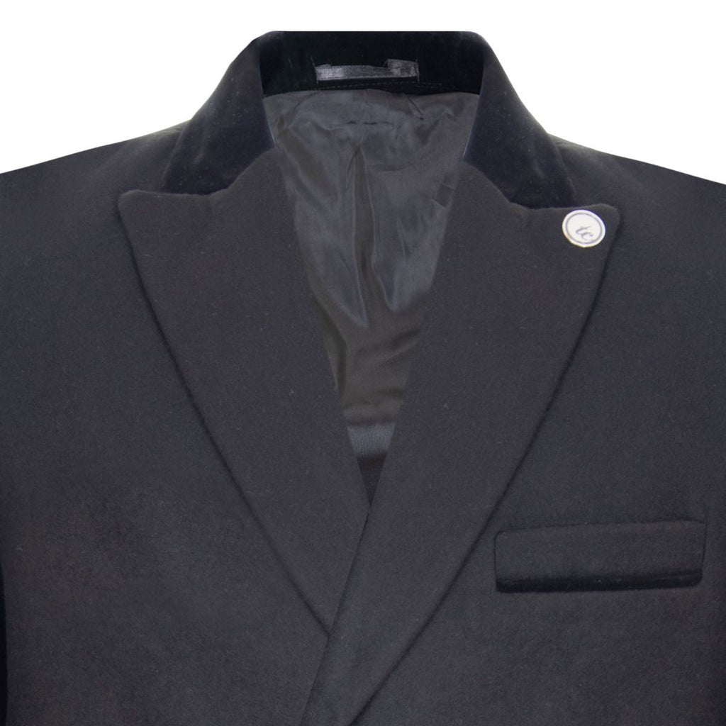 Mens 3/4 Black Long Double Breasted Crombie Overcoat Wool Coat Peaky Blinders