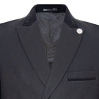 Mens 3/4 Black Long Double Breasted Crombie Overcoat Wool Coat Peaky Blinders