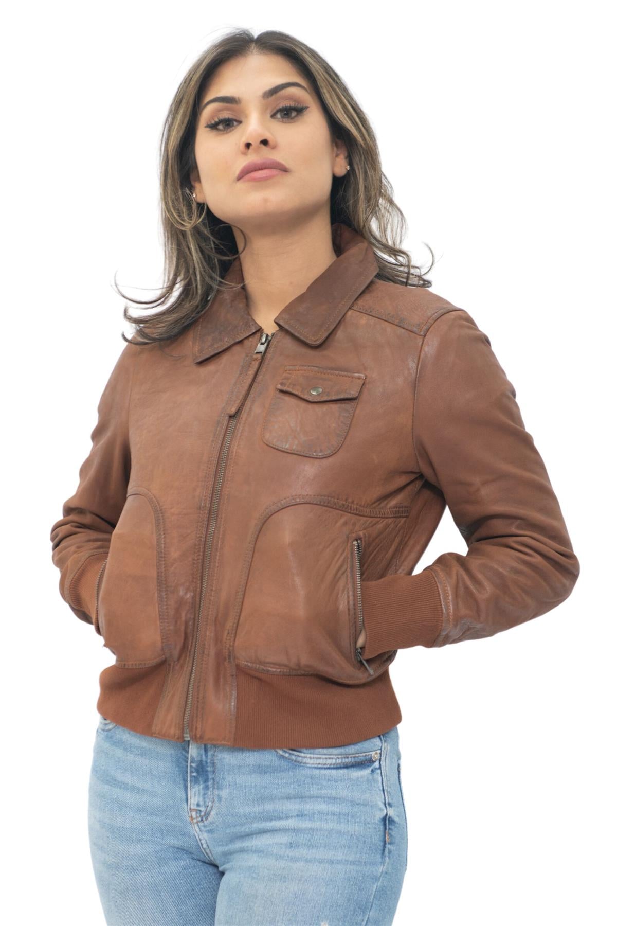 Womens Leather MA-1 Varsity Jacket-Ann Arbor