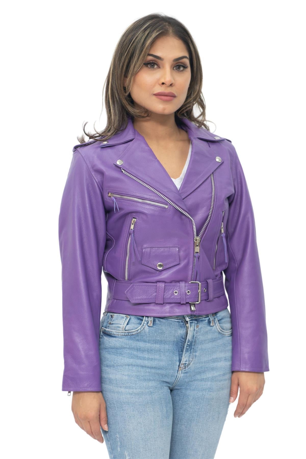 Women's Cowhide Brando Leather Biker Jacket-Murcia