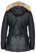 Womens Quilted Leather Parka Jacket-Brussels