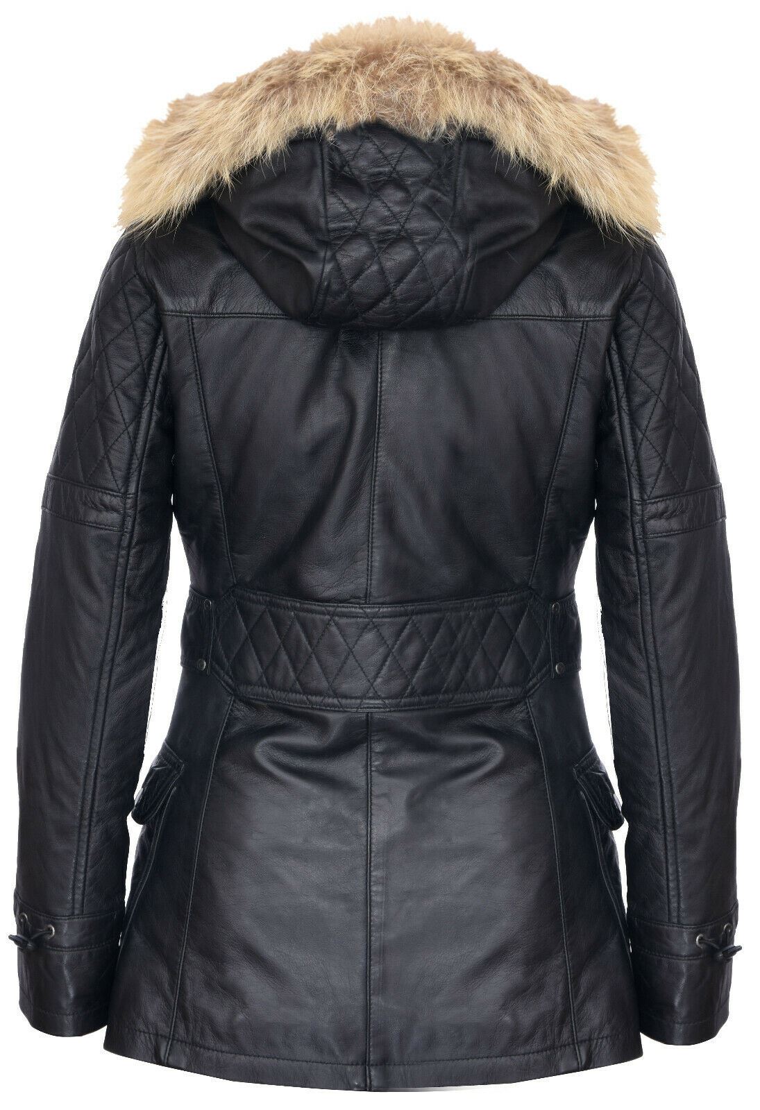 Womens Quilted Leather Parka Jacket-Brussels