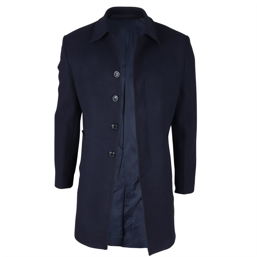 Men's Wool Blend Classic Collar Navy Overcoat