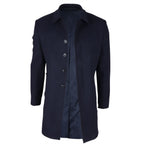 Men's Wool Blend Classic Collar Navy Overcoat