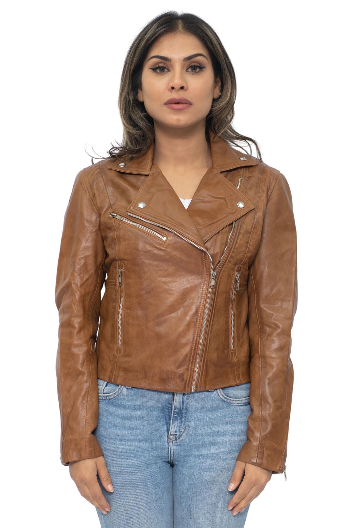 Womens Leather Biker Jacket-Zanzibar