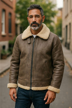 Mens B3 WW2 Sheepskin Leather Flying Aviator Jacket-Houston