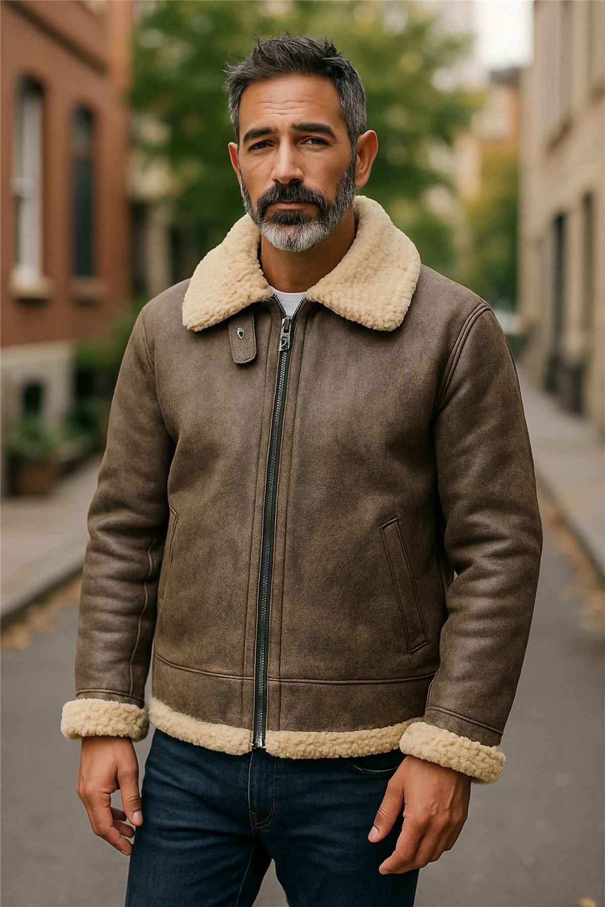 Mens B3 WW2 Sheepskin Leather Flying Aviator Jacket-Houston