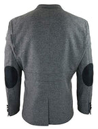 Mens Wool Tweed Shooting Jacket Hunting Blazer Smart Casual Elbow Patch Grey
