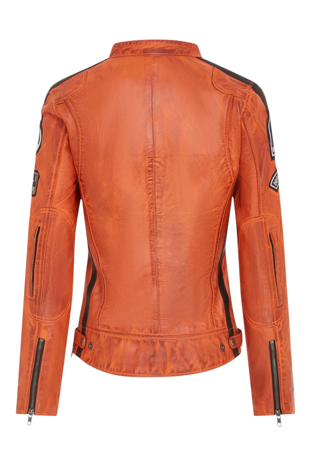 Womens Leather Biker Racing Badges Jacket-Agadir