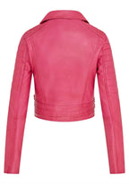 Womens Cropped Brando Leather Biker Jacket-Damascus