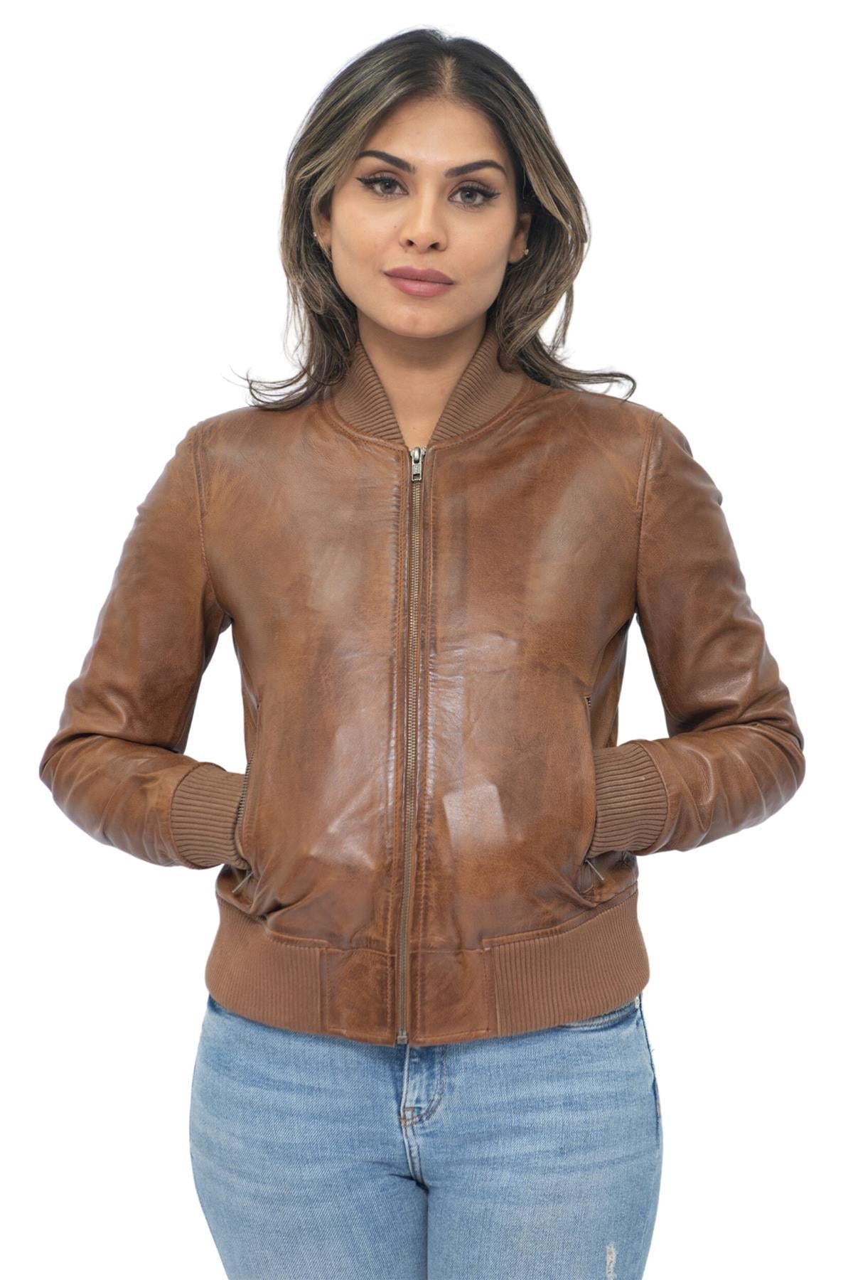 Womens MA-1 Leather Bomber Jacket-Abbotsford