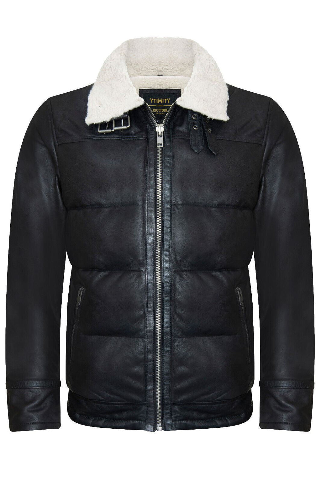 Men's Leather Quilted Biker Puffer Jacket - Brasília