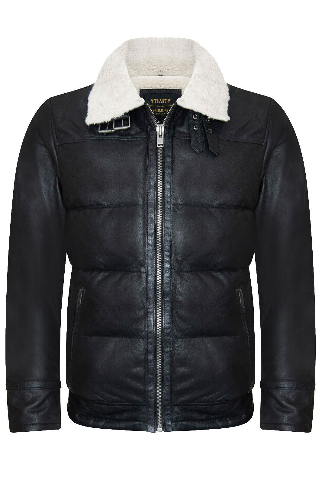 Men's Leather Quilted Biker Puffer Jacket - Brasília